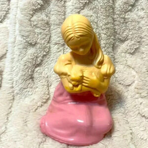 Vintage AVON Dear Friends Cologne Perfume Bottle Pink Girl with Cat Empty